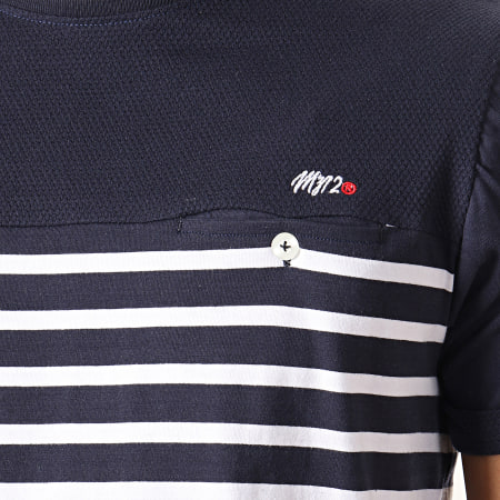 MZ72 - Tee Shirt Poche Totally Bleu Marine Blanc