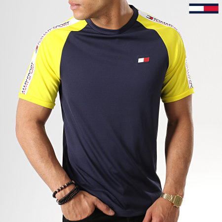 Tommy Hilfiger - Tee Shirt De Sport Avec Bandes Tape Detail 0003 Bleu Marine Jaune 