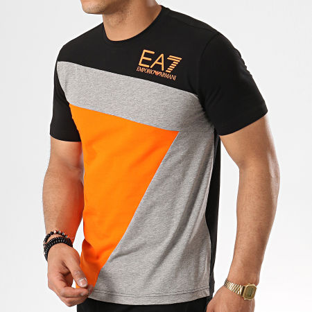EA7 Emporio Armani - Tee Shirt 3GPT68-PJ03Z Noir Orange Gris Chiné