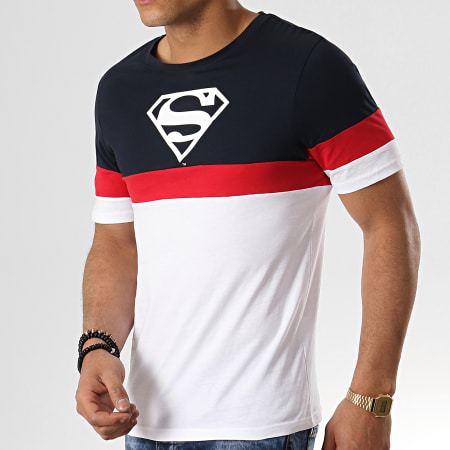 DC Comics - Tee Shirt Tape Tricolore Superman Bleu Marine Blanc Rouge