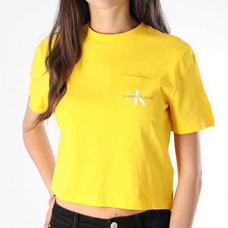 Calvin Klein - Tee Shirt Poche Crop Femme Monogram 9736 Jaune