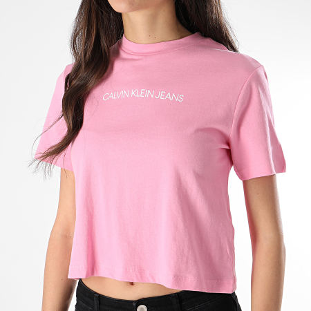 Calvin Klein - Tee Shirt Crop Femme Shrunken Institution 0497 Rose