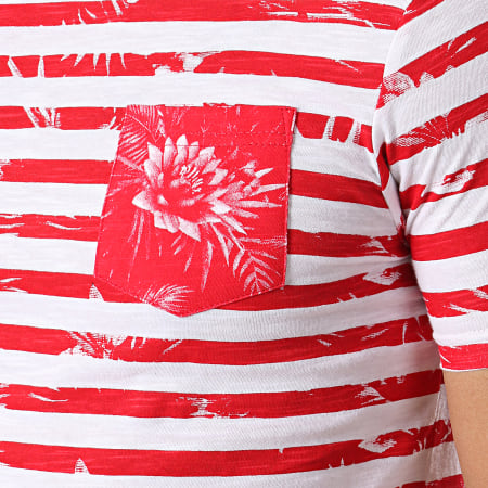 Paname Brothers - Tee Shirt Poche Turn Blanc Rouge Floral