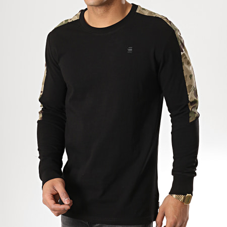 G-Star - Tee Shirt Manches Longues Avec Bande Camouflage Meson Graphic D12858-4561 Noir Vert Kaki