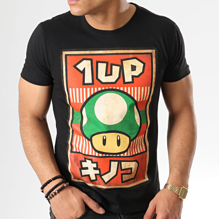Nintendo - Tee Shirt Propaganda Poster Inspired 1 Up Mushroom Noir Rouge