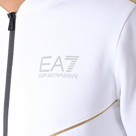 EA7 Emporio Armani - Veste Zippée A Bandes 3GPM37-PJT6Z Blanc Doré