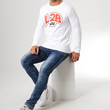 L2B Gang - Tee Shirt Manches Longues Logo Blanc Rouge