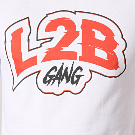 L2B Gang - Camiseta de manga larga blanca con logotipo rojo
