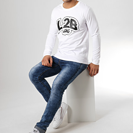 L2B Gang - Tee Shirt Manches Longues Logo Blanc Noir