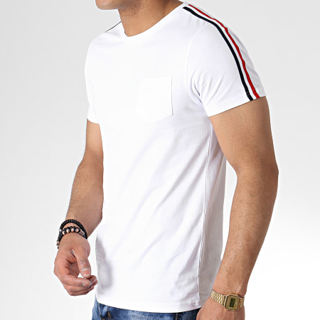 LBO - Tee Shirt Avec Bandes Tricolore 724 Blanc