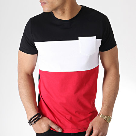 LBO - Tee Shirt Tricolore Avec Poche 723 Noir Blanc Rouge