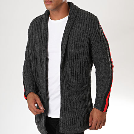 Paname Brothers - Gilet A Bandes 320 Gris Anthracite Rouge Noir
