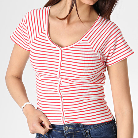 Only - Tee Shirt Femme Crop Cami Blanc Rouge