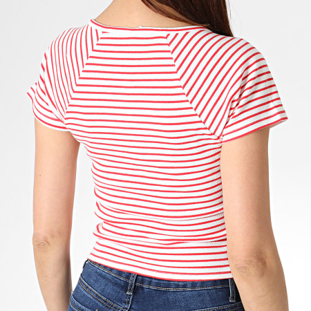 Only - Tee Shirt Femme Crop Cami Blanc Rouge