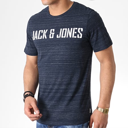 Jack And Jones - Tee Shirt Rayures Chiné Birk Bleu Marine