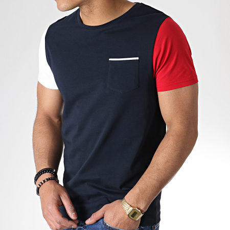 LBO - Tee Shirt Tricolore Avec Poche 733 Bleu Marine