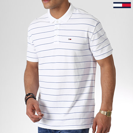 Tommy Jeans - Polo Manches Courtes Fine Multi Stripe 6578 Blanc 