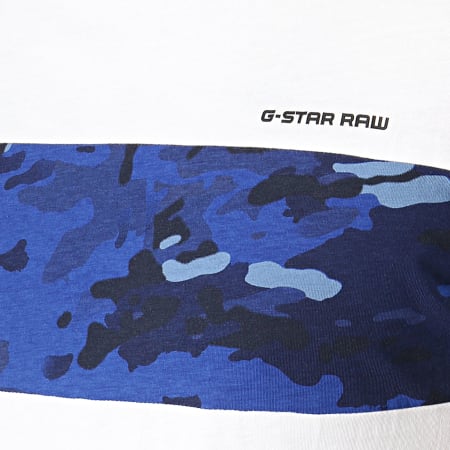 G-Star - Tee Shirt Moat D14236-336 Blanc Camouflage Bleu Roi 