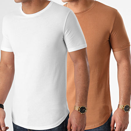 LBO - Lot de 2 Tee Shirts Oversize 781 Camel Et Blanc