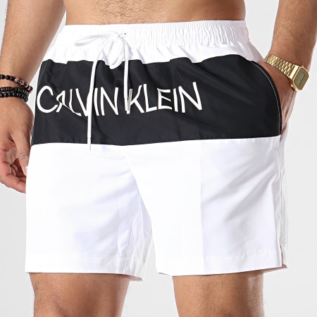 Calvin Klein - Short De Bain Medium Drawstring Block 0293 Blanc
