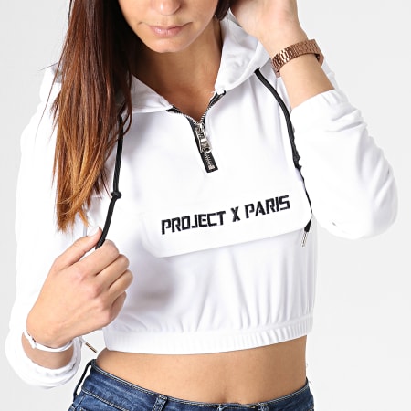 Project X Paris - Sweat Capuche Crop Femme Velours F192045 Blanc