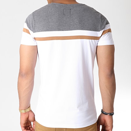 LBO - Tee Shirt Slim Fit Tricolore 727 Anthracite Blanc Camel