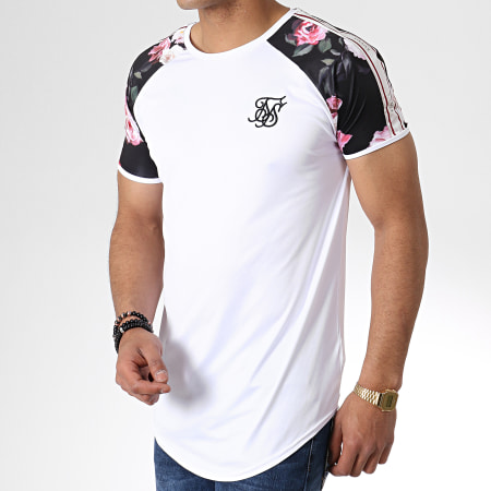 SikSilk - Tee Shirt Oversize Avec Bandes Oil Paint 13744 Blanc Floral 