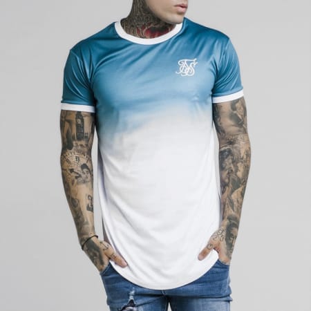 SikSilk - Tee Shirt Oversize Ringer Fade Gym 13965 Blanc Bleu Clair Dégradé