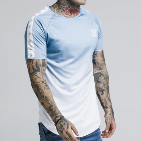 SikSilk - Tee Shirt Oversize Avec Bandes Fade Tape 14286 Bleu Clair Dégradé Blanc 