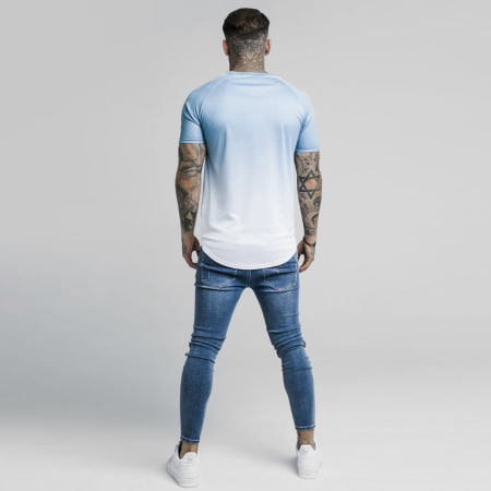 SikSilk - Tee Shirt Oversize Avec Bandes Fade Tape 14286 Bleu Clair Dégradé Blanc 