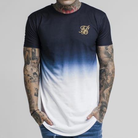 SikSilk - Tee Shirt Oversize Tri Fade 13902 Bleu Marine Dégradé Blanc 