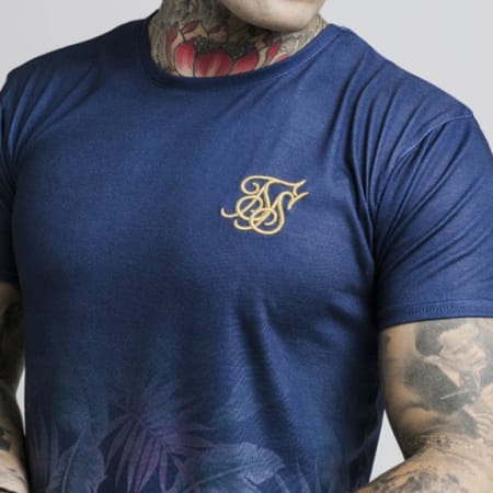 SikSilk - Tee Shirt Oversize Jeremey Vine 13818 Bleu Marine Floral