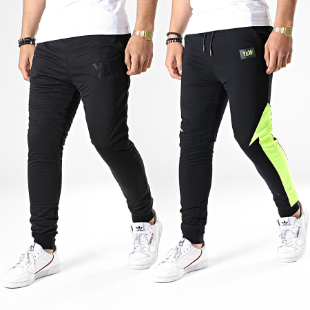 Y et W - Pantalon de Jogging Réversible Fluo Revers Noir Jaune