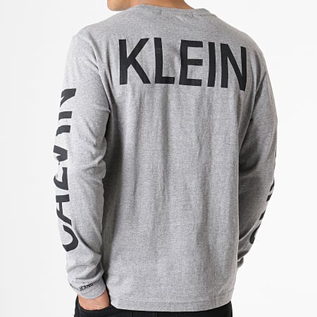 Calvin Klein - Tee Shirt Manches Longues Institutional Back Print 0404 Gris Chiné Noir