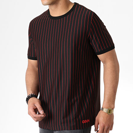 HUGO - Tee Shirt A Rayures Reverse Logo Drieste 50410916 Noir Rouge