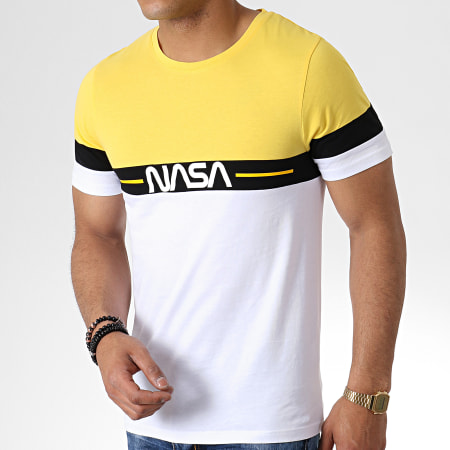 NASA - Tee Shirt Split Tricolore Noir Blanc Jaune