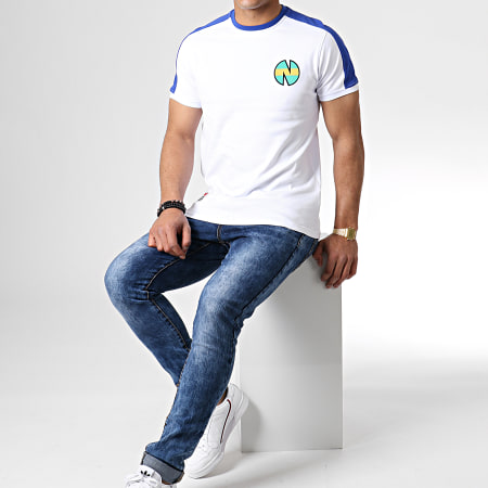 Okawa Sport - Tee Shirt A Bandes Olive Et Tom New Team 1 Blanc Bleu Roi