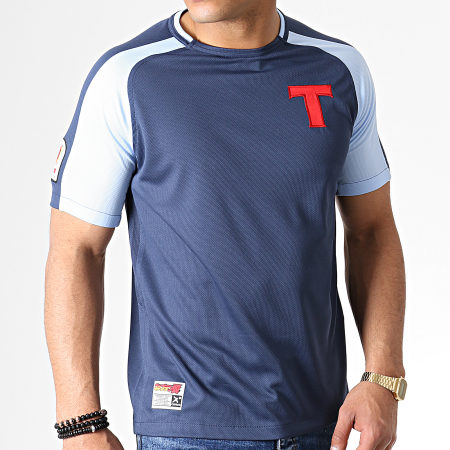 Okawa Sport - Tee Shirt De Sport A Bandes Olive Et Tom Toho Bleu Marine Bleu Clair