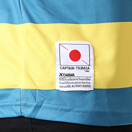 Okawa Sport - Tee Shirt De Sport A Rayures Olive Et Tom Hirado Bleu Clair Jaune