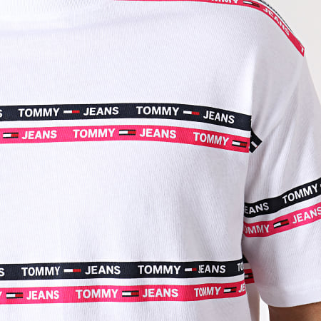 Tommy Jeans - Tee Shirt Signature Stripe Logo 7573 Blanc Rose Noir