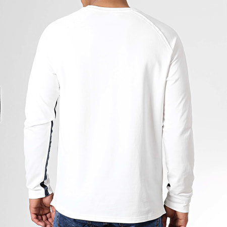Celio - Tee Shirt Manches Longues Bandes Velours Nevelvet Blanc Bleu Marine