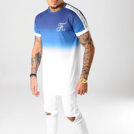 Final Club - Tee Shirt Oversize Dégradé Avec Bandes Et Broderie 223 Bleu Et Blanc