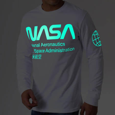 NASA - Tee Shirt Manches Longues Glow In The Dark Blanc