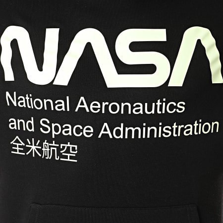 NASA - Sudadera con capucha Glow In The Dark Negra