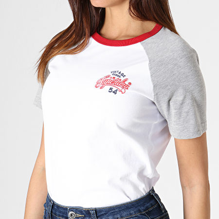 Superdry - Tee Shirt Femme 54 Goods Raglan Entry G10300TU Blanc Rouge Gris Chiné