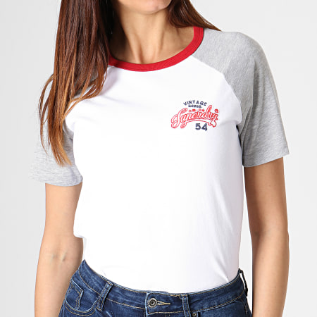 Superdry - Tee Shirt Femme 54 Goods Raglan Entry G10300TU Blanc Rouge Gris Chiné