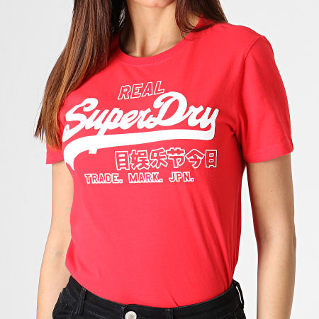 Superdry - Tee Shirt Femme Vintage Logo Code Shimmer Entry G10316TU Rouge Blanc
