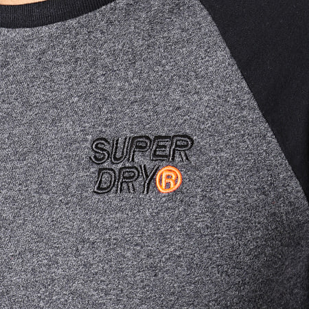Superdry - Tee Shirt Manches Longues A Bandes Stacked Moto Label M60908EU Gris Noir Blanc