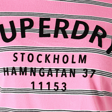 Superdry - Tee Shirt Femme A Rayures RAE Stripe G60412MU Rose Noir Blanc