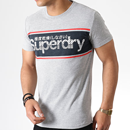 Superdry - Tee Shirt Retro Sport M10135TU Gris Clair Bleu Marine Rouge